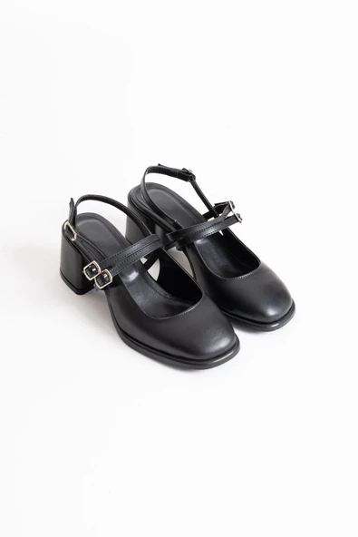 Faye Siyah Cilt Kadın Topuklu Ayakkabı - Resim 2