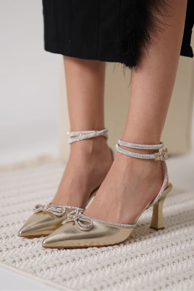 İrina Kadın Altın Taşlı Topuklu Ayakkabı - Resim 2