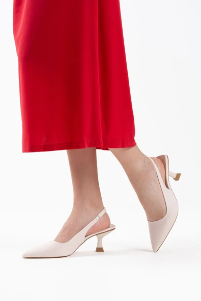 Angelica Kadın Bej Saten Topuklu Ayakkabı - Resim 6