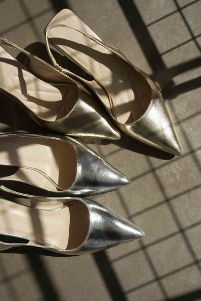 Angelica Kadın Gümüş Kırışık Rugan Topuklu Ayakkabı - Resim 7