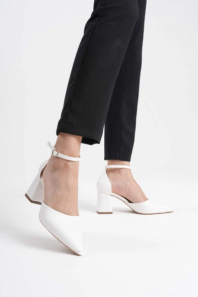 Doren Beyaz Cilt Kadın Topuklu Ayakkabı - Resim 6