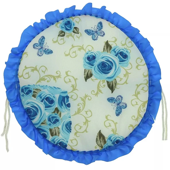 Desenli Fırfırlı Yuvarlak Tabure ve Sandaliye Minderi-Karışık Renk 30x30cm 4'Lü