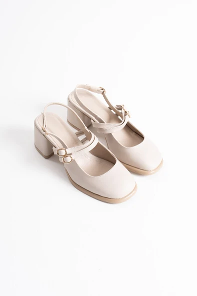 Faye Bej Cilt Kadın Topuklu Ayakkabı - Resim 2