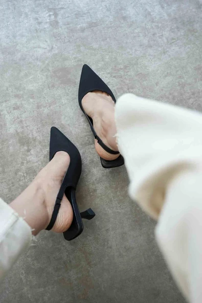 Angelica Kadın Siyah Saten Topuklu Ayakkabı - Resim 7
