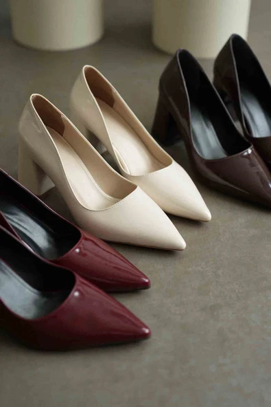 Valeria Bordo Rugan Kadın Topuklu Ayakkabı - Resim 9