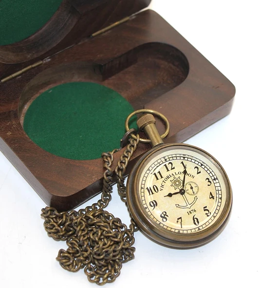 MDB Ahşap Kutulu Pirinç Köstekli Saat Model 6 ürün görseli 1