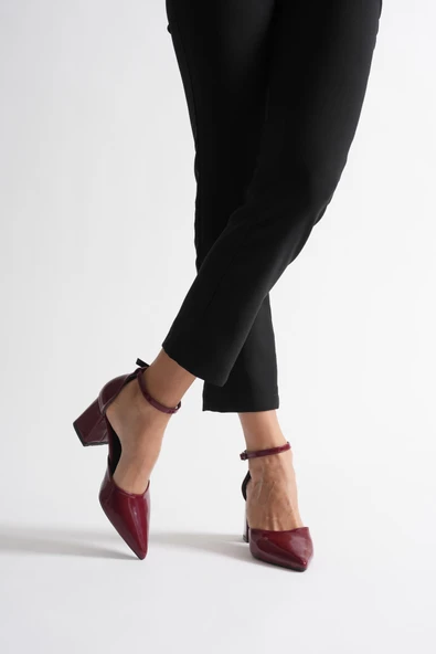 Doren Bordo Rugan Kadın Topuklu Ayakkabı - Resim 4