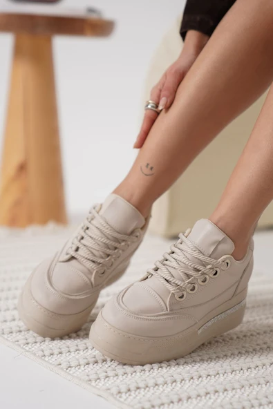 Alice Kadın Bej Gizli Topuklu Sneaker - 3