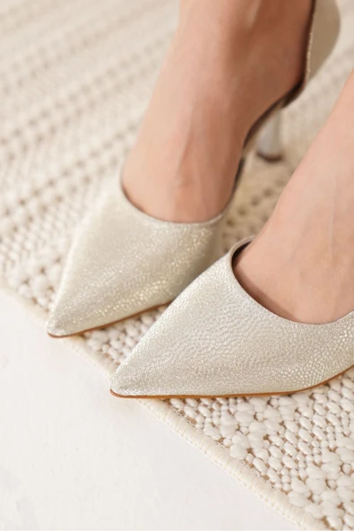 Angela Kadın Gümüş Özel Malzeme Topuklu Ayakkabı - Resim 7