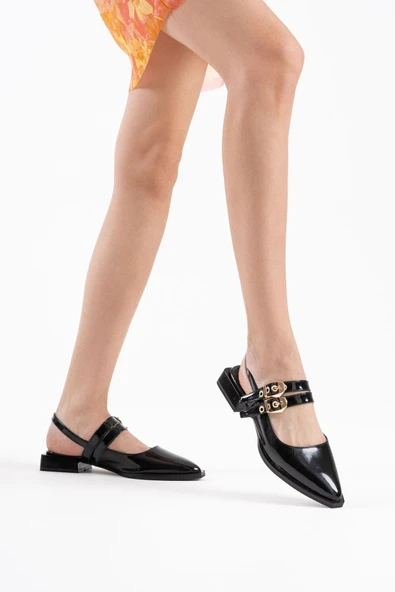 Blues Siyah Rugan Kemer Detaylı Kadın Topuklu Ayakkabı - Resim 6