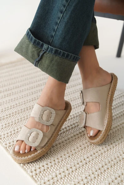 Tyna Süet Bej Taşlı Kadın Terlik - Resim 11