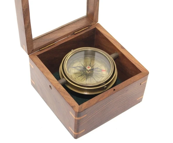 MDB Ahşap Kutulu Pirinç Pusula Model 14 ürün görseli 1