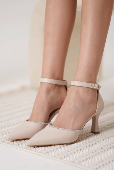 Darla Taşlı Kadın Bej Topuklu Ayakkabı - Resim 2