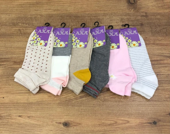 6 Çift Royam Axa Kadın Desenli Renkli Yumuşak Patik Çorap 36 - 40 No - Resim 3