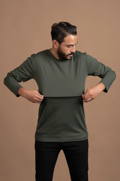 Regular Fit Bisiklet Yaka Rayon Kumaş Full Likralı Uzun Kol Sweatshirt - 7