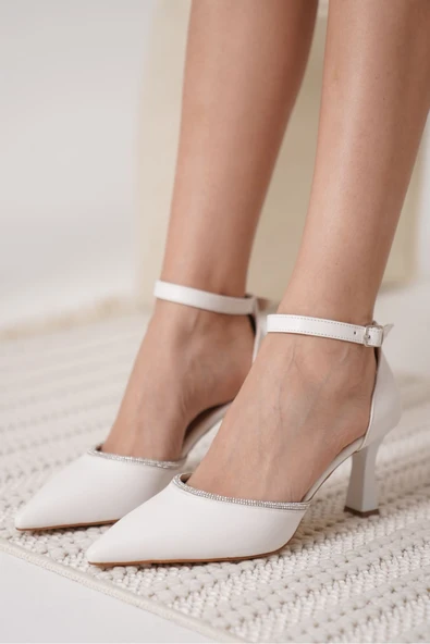 Darla Taşlı Kadın Beyaz Topuklu Ayakkabı - Resim 13