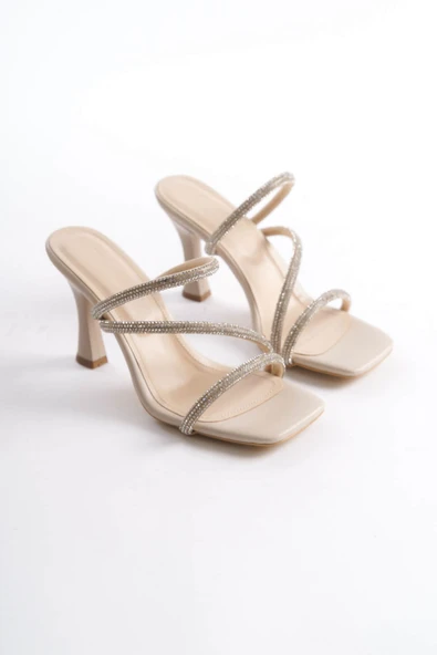 Capella Bej Kadın Taşlı Topuklu Terlik - Resim 7