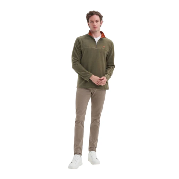 Yarım Balıkçı Yaka Kalın Polar Regular Fit Sweatshirt-56320 - Resim 5