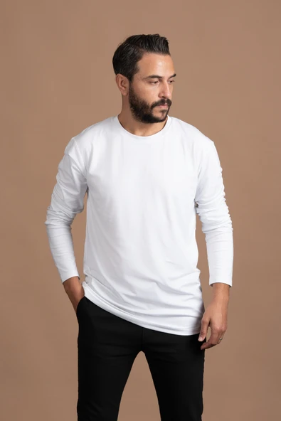 Regular Fit Bisiklet Yaka Rayon Kumaş Full Likralı Uzun Kol Sweatshirt - 3