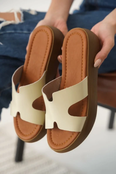 Borlina Bej Hakiki Deri Terlik - Resim 2