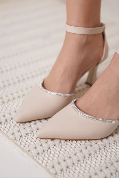 Darla Taşlı Kadın Bej Topuklu Ayakkabı - Resim 4