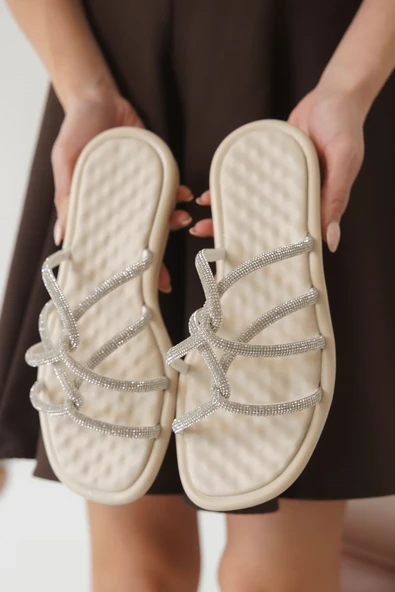 Loren Bej Kadın Taşlı Terlik - Resim 9