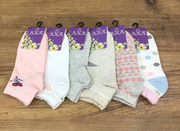 6 Çift Royam Axa Kadın Desenli Renkli Yumuşak Patik Çorap 36 - 40 No - Resim 4