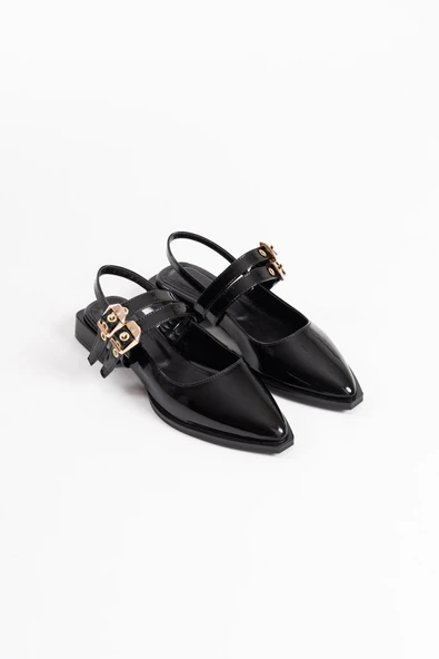 Blues Siyah Rugan Kemer Detaylı Kadın Topuklu Ayakkabı - Resim 8