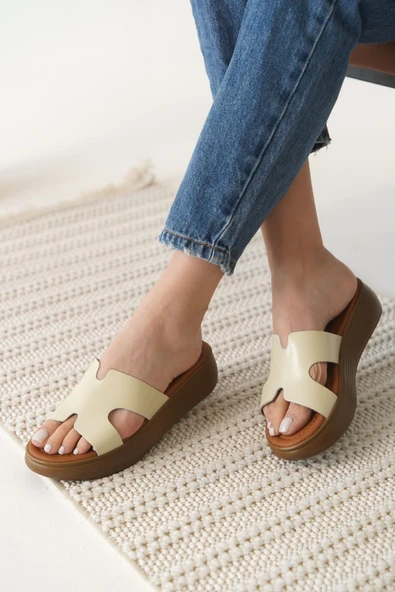 Borlina Bej Hakiki Deri Terlik - Resim 6