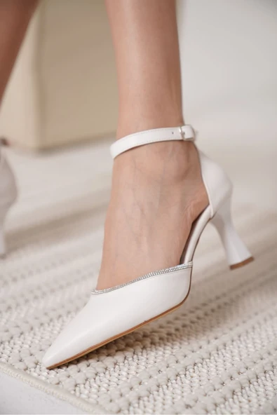 Darla Taşlı Kadın Beyaz Topuklu Ayakkabı - Resim 4
