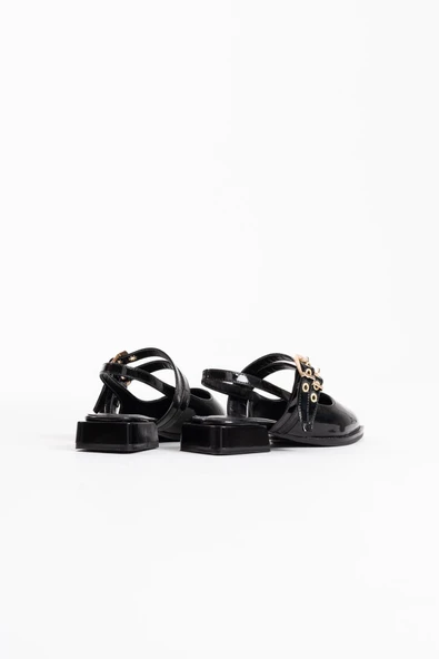 Blues Siyah Rugan Kemer Detaylı Kadın Topuklu Ayakkabı - Resim 9