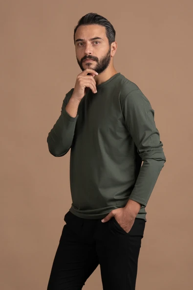 Regular Fit Bisiklet Yaka Rayon Kumaş Full Likralı Uzun Kol Sweatshirt - 8