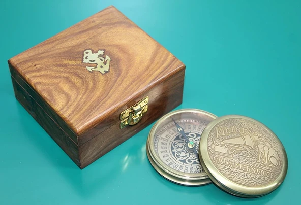 MDB Ahşap Kutulu Pirinç Pusula ürün görseli 1