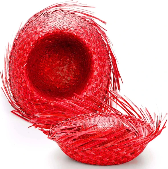 MDB Tropikal Parti Kırmızı Hasır Hawaii Şapkası - Resim 3