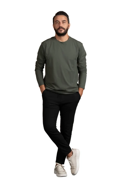 Regular Fit Bisiklet Yaka Rayon Kumaş Full Likralı Uzun Kol Sweatshirt - 5