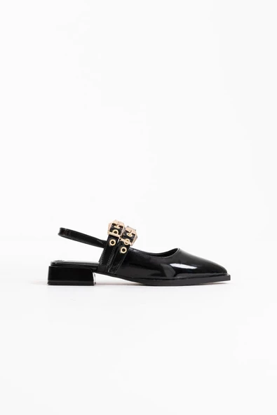 Blues Siyah Rugan Kemer Detaylı Kadın Topuklu Ayakkabı - Resim 7