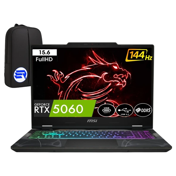 Msi Cyborg 15 B2RWFKG-208XTREP7 Intel Core 7-240H 32GB Ram 2tb SSD RTX5060 15.6'' Full Hd 144Hz WIN11 Pro + Elektropasaj Çanta