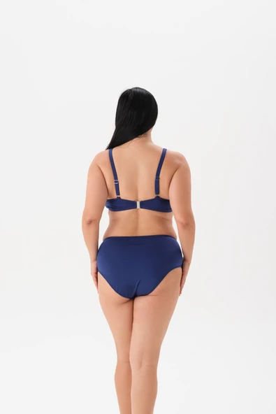 Büyük Beden Balensiz Toparlayıcı  Lacivert Taşlı Bikini Takım - 3