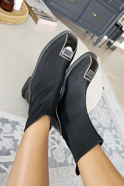 OPS 022 55 Topukla Kadın Hakiki deri Streç Scuba Düz Tabanlı Bot - Resim 4