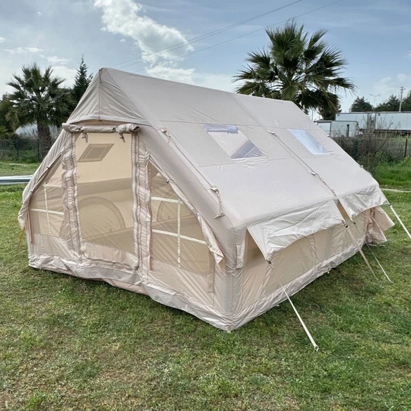 12 Kişilik 4 Mevsim Şişme Kamp Çadırı | 12 m², 420D Oxford Kumaş, Su Geçirmez, 300×400×210 cm - 10