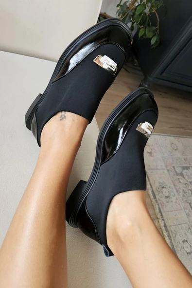 OPS 022 3037 Topukla Kadın Düz Taban Siyah Hakiki DeriAyakkabı ürün görseli