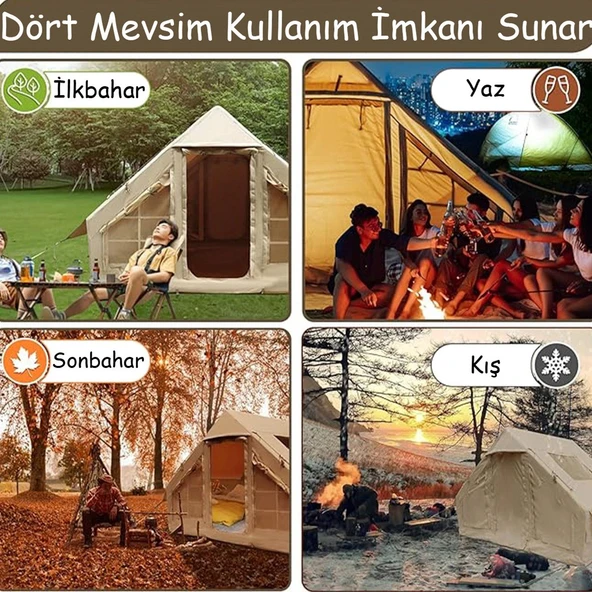 12 Kişilik 4 Mevsim Şişme Kamp Çadırı | 12 m², 420D Oxford Kumaş, Su Geçirmez, 300×400×210 cm - 9