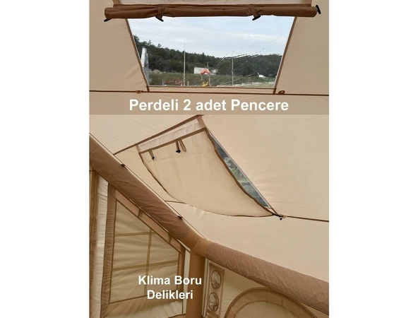 12 Kişilik 4 Mevsim Şişme Kamp Çadırı | 12 m², 420D Oxford Kumaş, Su Geçirmez, 300×400×210 cm - 11