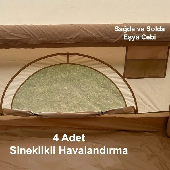12 Kişilik 4 Mevsim Şişme Kamp Çadırı | 12 m², 420D Oxford Kumaş, Su Geçirmez, 300×400×210 cm - 4