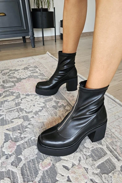 OPS 022 120604 Topukla Kadın Hakiki Deri Önden Fermualı Kalın Topuklu Bot - Resim 2