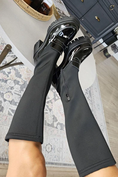 OPS 022 2420 Topukla Kadın Streç Hakiki Deri Kalın Topuklu Fermuarlı Çizme - 5