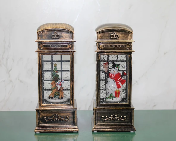 MDB Telefon Kulübesi Tasarımlı Yılbaşı Temalı Işıklı Müzikli Kar Küresi Model 1 ürün görseli 1