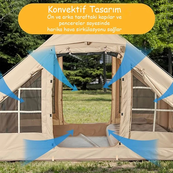 12 Kişilik 4 Mevsim Şişme Kamp Çadırı | 12 m², 420D Oxford Kumaş, Su Geçirmez, 300×400×210 cm - 5