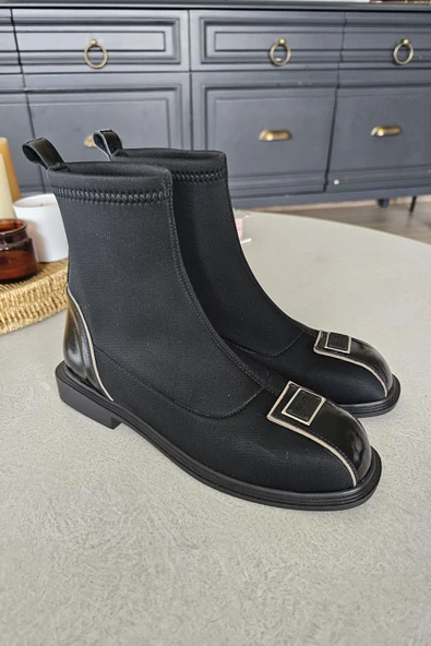 OPS 022 55 Topukla Kadın Hakiki deri Streç Scuba Düz Tabanlı Bot - Resim 3