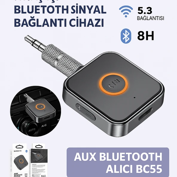 Bluetooth AUX Alıcı Tak-Çalıştır Dahili Mikrofonlu Kablosuz Ses Adaptörü - 4